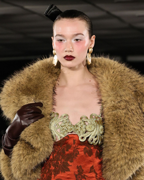 Closeup of a model with blush makeup.