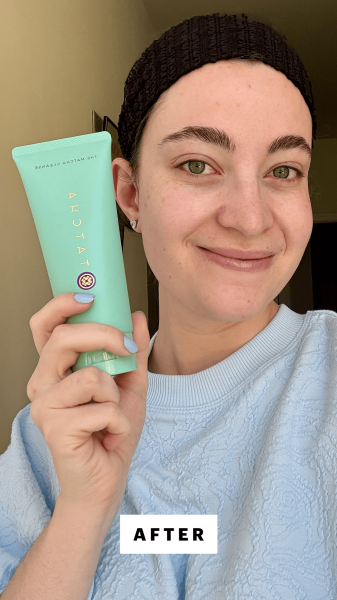Felbin after applying the Tatcha The Matcha Cleanse